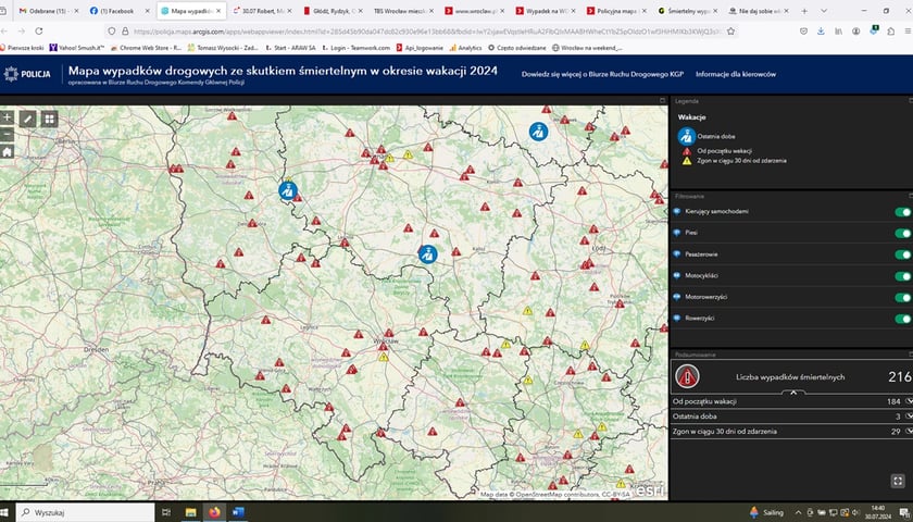 Mapa wypadków drogowych ze skutkiem śmiertelnym