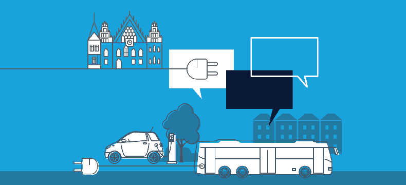 samochód osobowy i autobus na prąd, grafika ilustracyjna