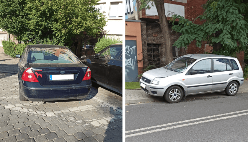 Nieprawidłowo zaparkowane samochody:  na powierzchni wyłączonej z ruchu i na chodniku nieprzekraczającym 1,5 metra szerokości