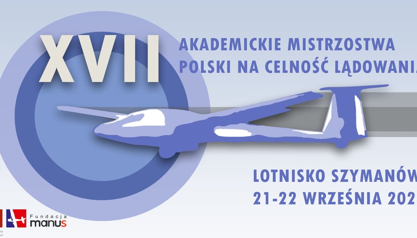 <p>Grafika informacyjna z napisem: XVII Akademickie Mistrzostwa na Celność Lądowania. Lotnisko Szyman&oacute;w 21-22 września</p>