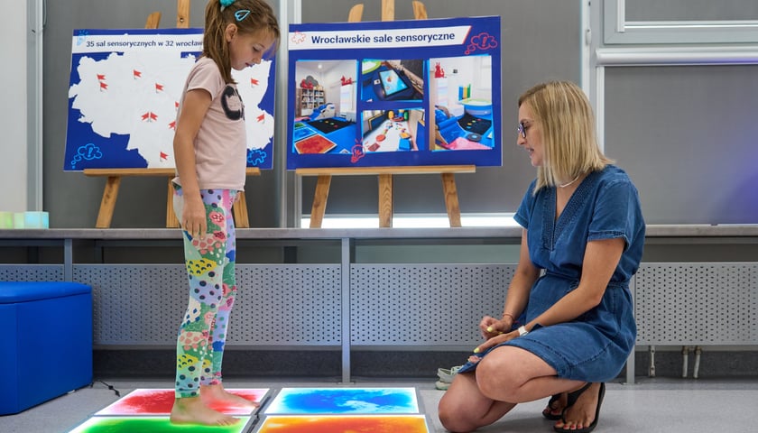 Sala integracji sensorycznej w przedszkolu integracyjnym nr 35 &bdquo;Tęczowy Domek&rdquo; przy ul. gen. K. Pułaskiego prezentowana podczas konferencji zorganizowanej 23 sierpnia z okazji uruchomienia we Wrocławiu 35 nowych sal
