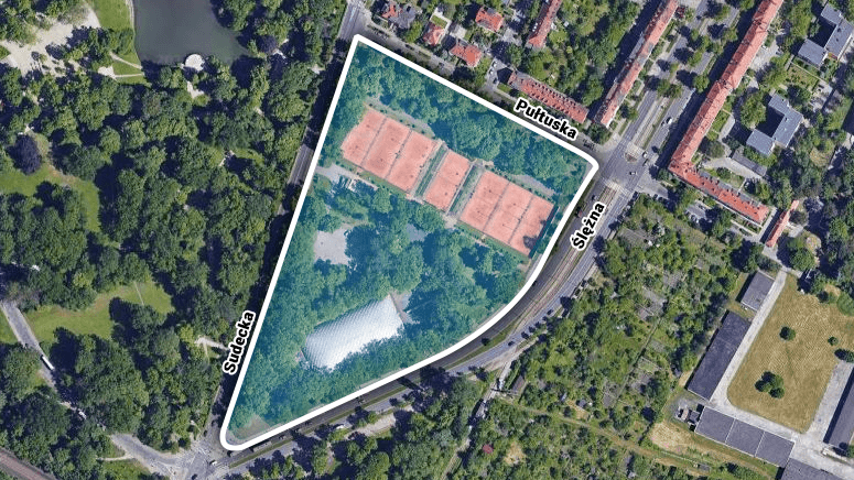 Korty przy ul. Pułtuskiej z lotu ptaka