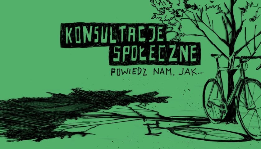 Porozmawiajmy o skwerze przy ulicy Zielonogórskiej. Konsultacje społeczne. Grafika ilustracyjna. 