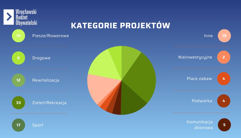 projekty biorące udział w tegorocznym głosowaniu w podziale na kategorie, infografika