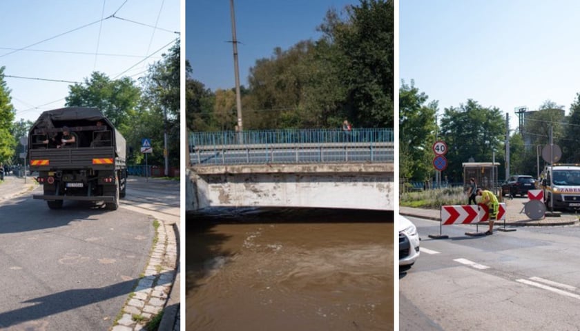 Trzy zdjęcia z zamknięcia mostów Średzkich