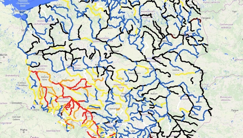 <p>Mapa stanu wody w rzekach</p>