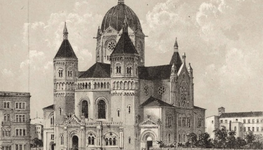 Nowa Synagoga we Wrocławiu. XIX wiek, litografia