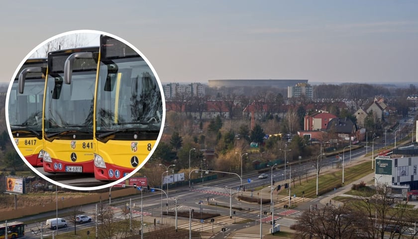 Panorama Kozanowa, w kółeczku autobusy MPK - zdjęcie ilustracyjne
