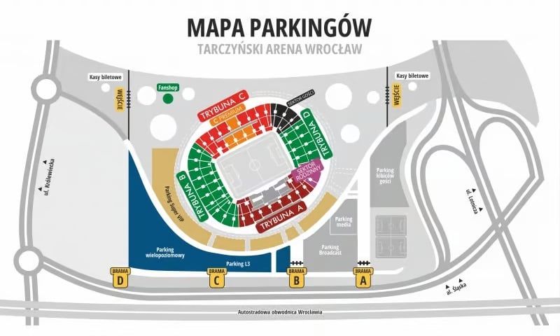 Mapa parinkgów na Tarczyński Arenie
