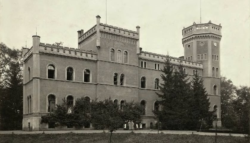 Dawny pałac Stolbergów, potem dom wypoczynkowy (Erholungsheim Weidenhof) – widok od południa. Lata 1900–1910. Zdjęcie archiwalne