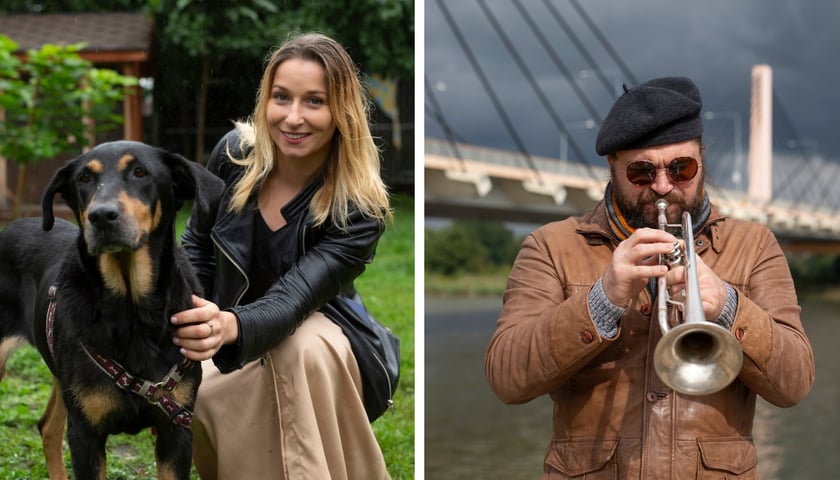 Katarzyna Szakowska, rzeczniczka prasowa wrocławskiej Ekostraży, obok Piotr Damasiewicz, muzyk, kompozytor - laureaci 30 Kreatywnych Wrocławia 2021