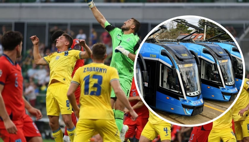 Mecz Ukraina - Anglia z 2023 r. na Tarczyński Arenie we Wrocławiu. W kółeczku tramwaje (zdjęcie ilustracyjne)