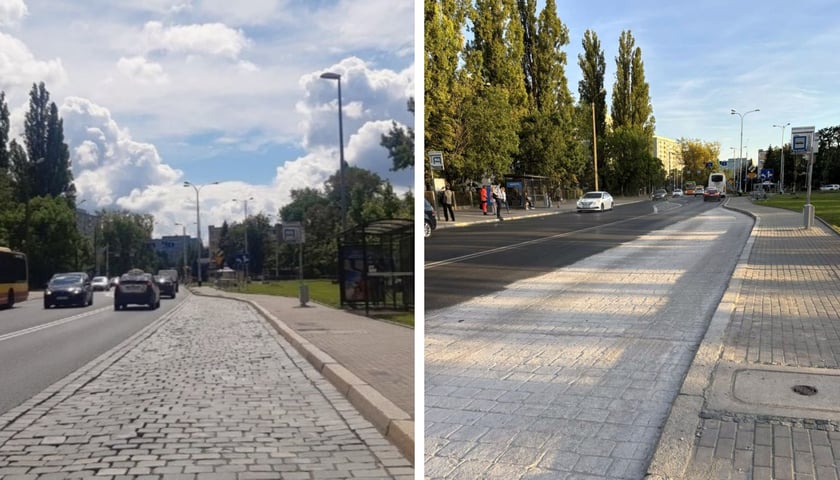 Zatoka autobusowa na ul. Borowskiej przy Aquaparku przed i po remoncie 