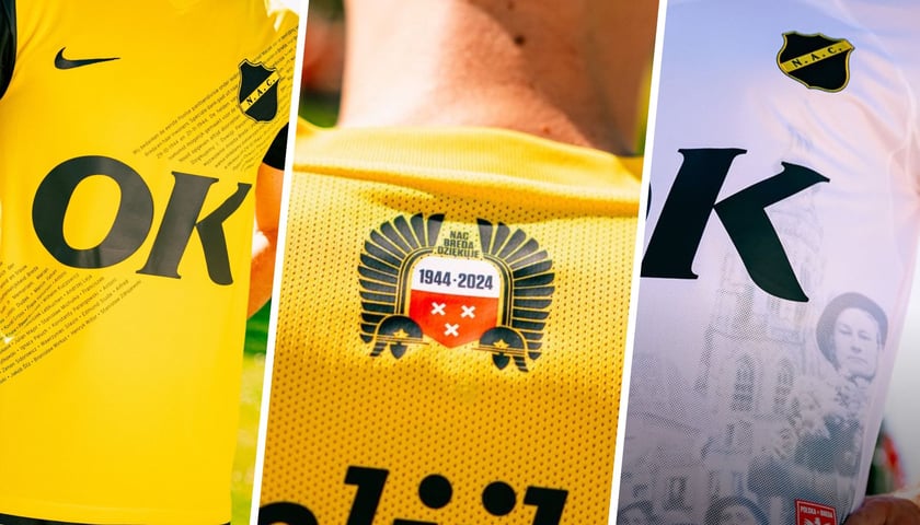 Koszulki klubu piłkarskiego NAC upamiętniające wyzwolenie miasta przez polskich żołnierzy
