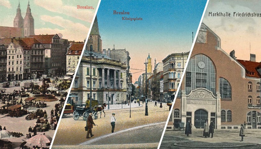 Od lewej strony: Plac Nowy Targ, Alexanderhaus na Placu Królewskim oraz Hala targowa nr 2 przy ul. Kolejowej
