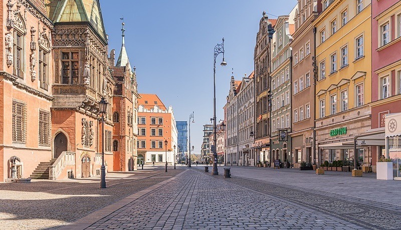 Wrocławski Rynek w okresie pierwszego lockdownu w 2020 roku