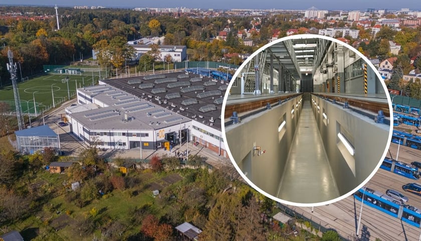 На великому фото - відновлене депо Borek з висоти пташиного польоту, а на малому - інтер'єр нового залу обслуговування трамваїв