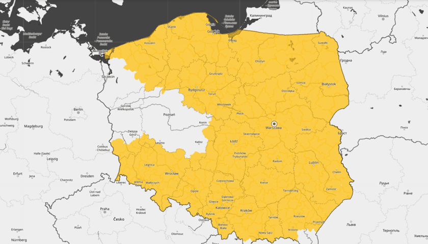 Mgły w Polsce w nocy z 7 na 8 listopada 2024, mapa ostrzeżeń metetorologicznych