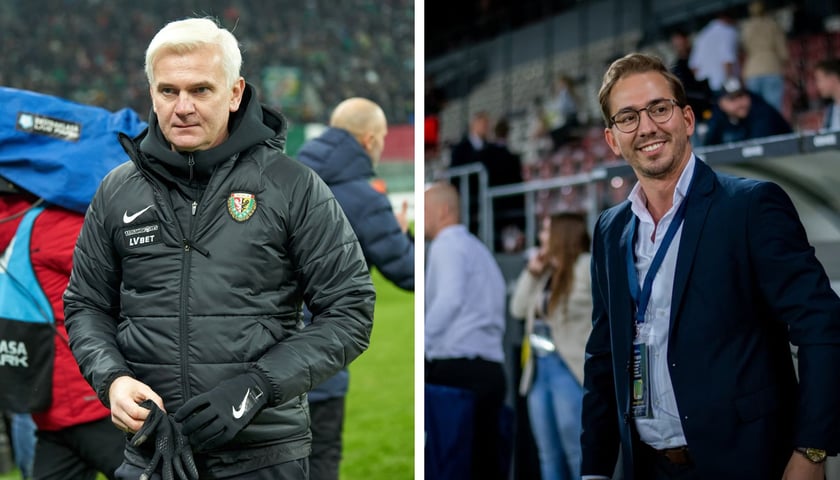 Z lewej Jacek Magiera, z prawej David Balda - obaj panowie zakończyli współpracę ze Śląskiem Wrocław 12 listopada 2024 r.