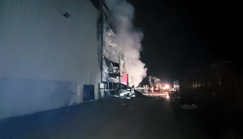 Pożarej hali w dawnej przetwórni peletu