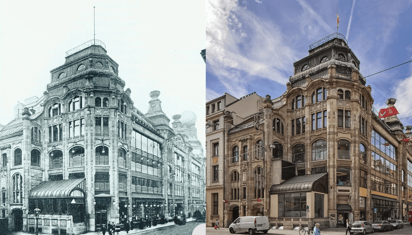 Lewa strona: Rok 1904 północno-wschodni narożnik domu handlowego