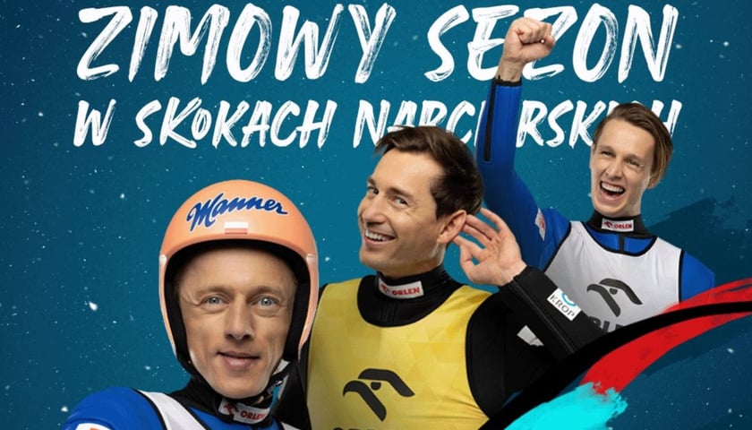 Dawid Kubacki, Kamil Stoch i Paweł Wąsek - grafika promująca start sezonu 2024/2025 w skokach narciarskich 