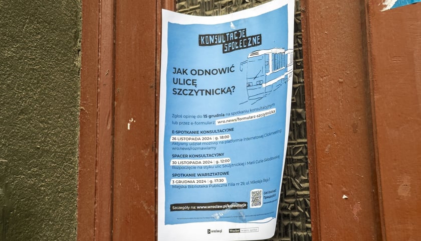 Spacer konsultacyjny dotyczący przyszłości ul. Szczytnickiej we Wrocławiu, który się odbył 30 listopada 2024 roku