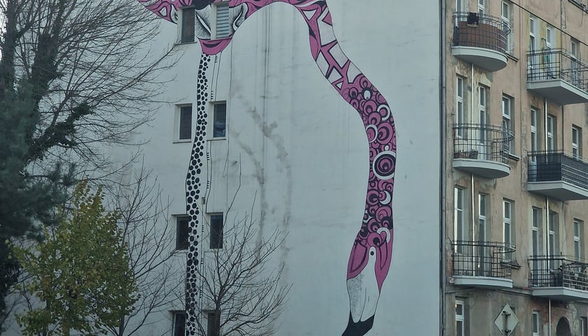 Mural z flamingiem wkrótce zniknie z ulicy Krakowskiej. Budynek zostanie ocieplony.
