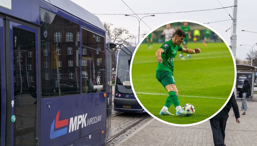 Zdjęcia ilustracyjne tramwaju MPK oraz z meczu Śląska Wrocław 