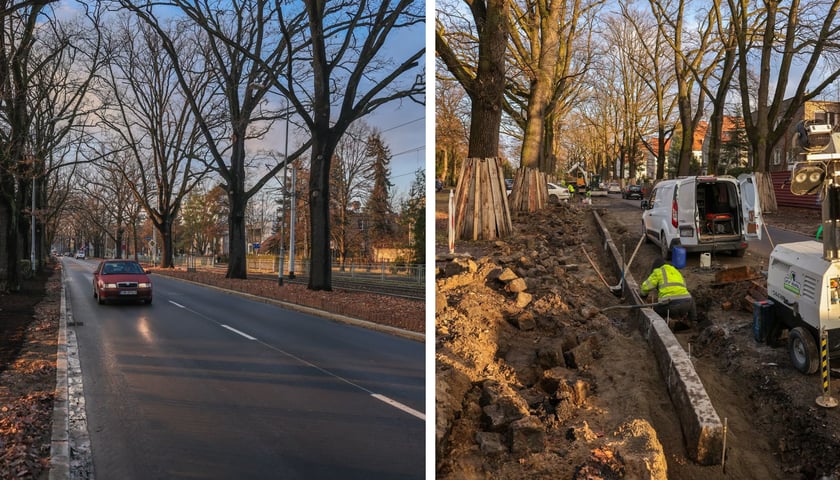 Na lewym zdjęciu wyremontowany odcinek Olszewskiego, na prawym prace prowadzone między ulicami Gersona a Bacciarellego 