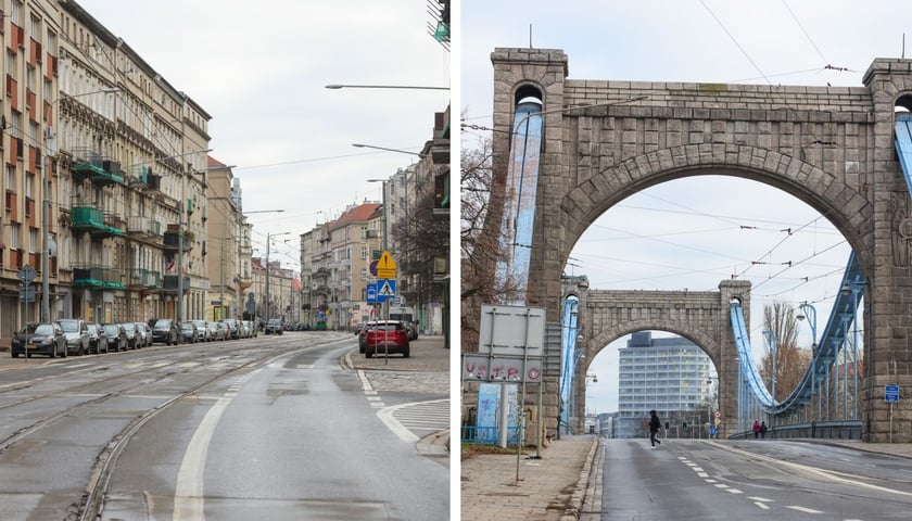 Most Grunwaldzki, pusta ulica. Pierwszy dzień świąt Bożego Narodzenia we Wrocławiu