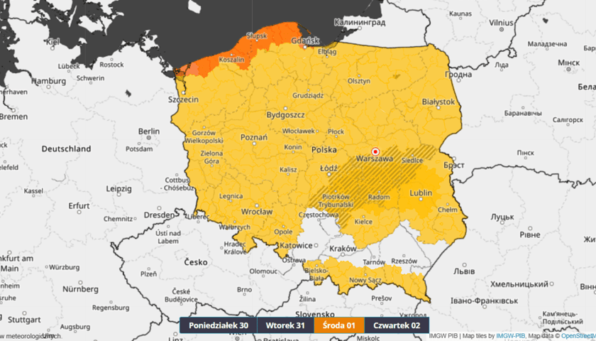 <p>Prognozowane ostrzeżenia przed silnym wiatrem - środa 1 stycznia 2025. Mapa.</p>