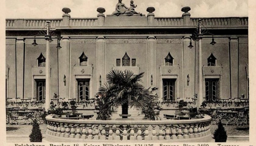 Dawny etablissement Friedeberg, widok na taras. Lata 1920–1925. Zdjęcia archiwalne