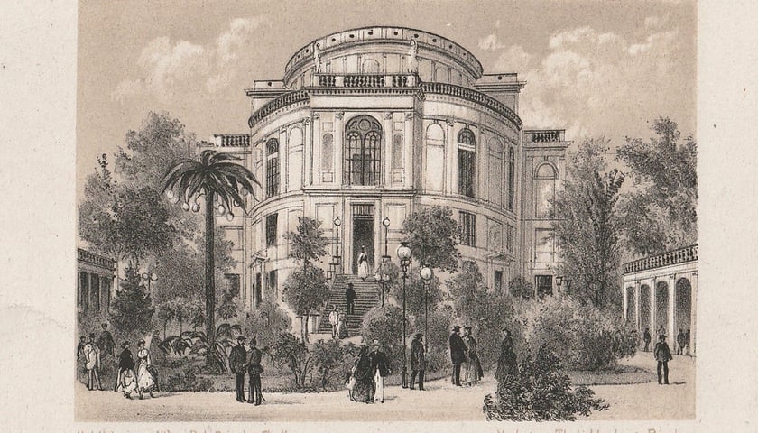 Teatr Lobego, widok od strony ogrodu. Lata 1867–1875. Rycina Roberta Geisslera