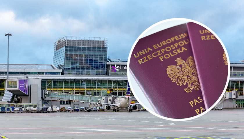 W kółku: paszporty dwa, na zdjęciu głównym: terminal Okęcia i płyta