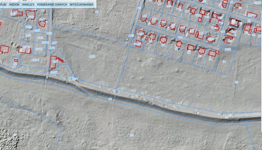 Okolica w której znajdował się "stary zamek" na współczesnej mapie LIDAR