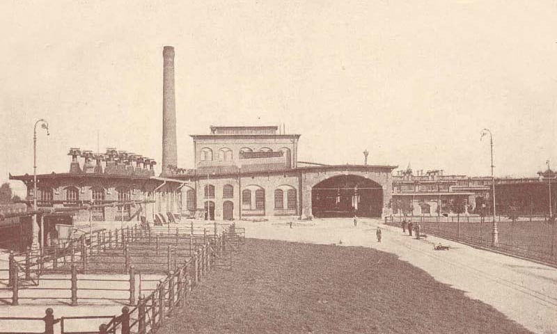 Hala połączeń i maszynownia widziana z południa. Lata 1900–1930. Zdjęcie archiwalne