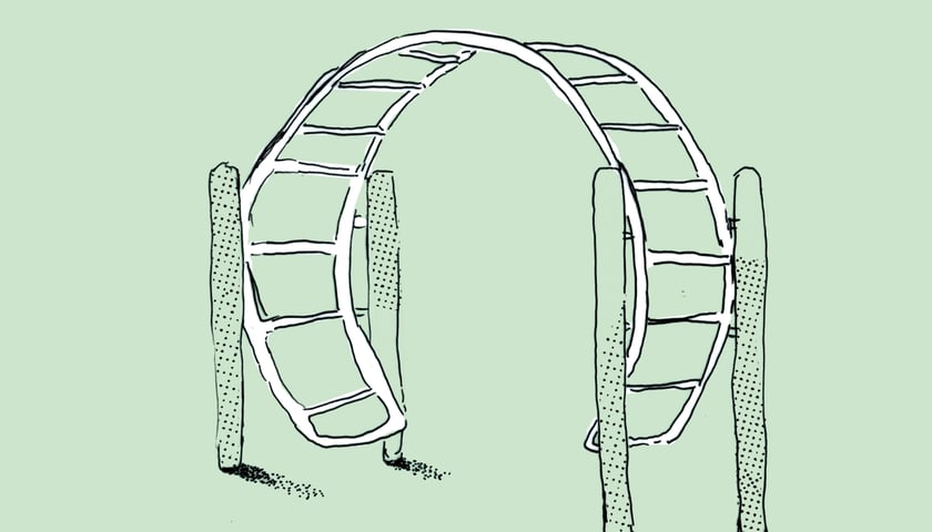 Motyw drabinki na placu zabaw dla dzieci. Grafika ilustracyjna.