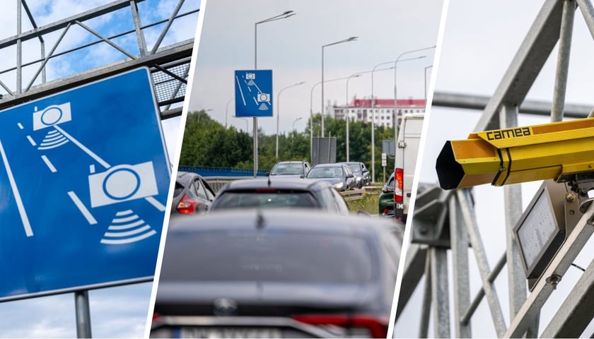 Odcinkowy pomiar prędkości na al. Jana III Sobieskiego, samochody, żółte kamery