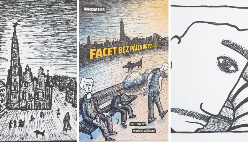 Na trzech zdjęciach rysunki i okładka komiksu „Facet bez palca już poszedł”
