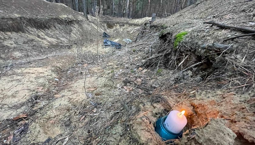 <p>Gdzieś w Ukrainie. Znicz w okopie pod lasem</p>