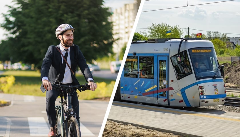 Na zdjęciu ilustracyjnym: mężczyzna na rowerze, tramwaj