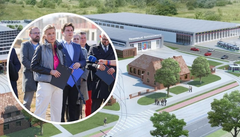 Проєктувальник нового депо MPK Wrocław на Nowych Żernikach надихається, серед іншого, сучасним об'єктом у Щецині, який можна побачити на головному фото. У колі - пресконференція на місці, де буде нове депо