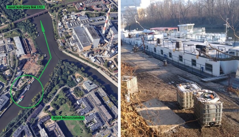 Nabrzeże przy Michalczyka. Z lewej: mapa, z prawej: zdjęcie.
