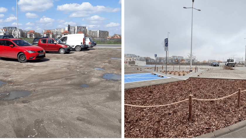 Po lewej parking przed remontem, po prawej po remoncie