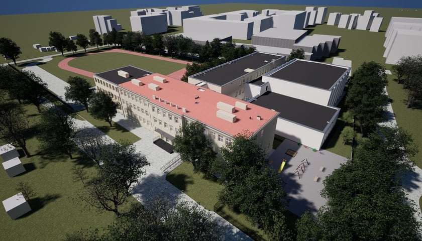<p>Wizualizacja rozbudowy niepublicznej szkoły przy ul. Pautscha 9 na Biskupinie</p>
