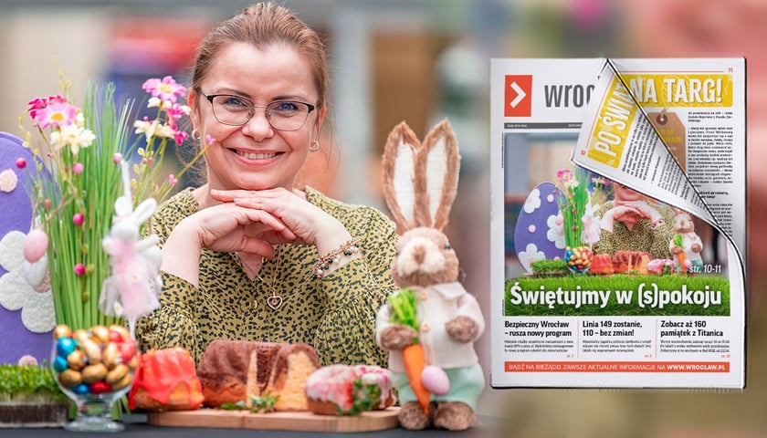 Uśmiechnięta kobieta w świąteczno-wielkanocnych dekoracjach