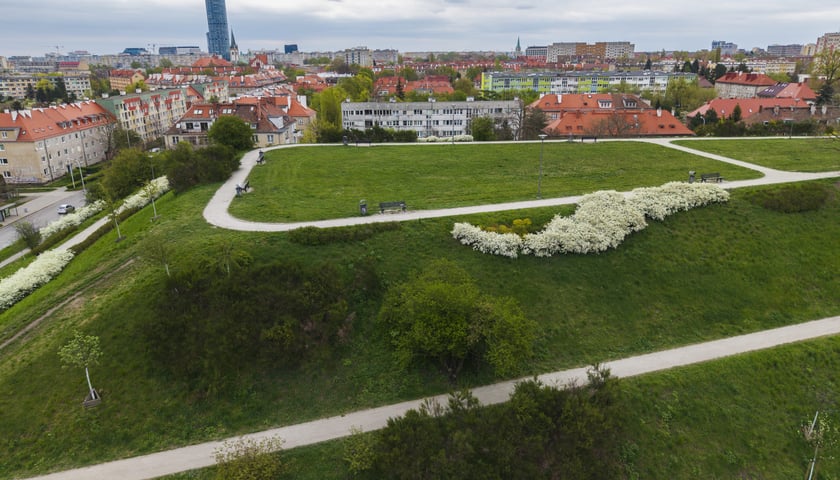 Widok z drona na Górkę Pafawag