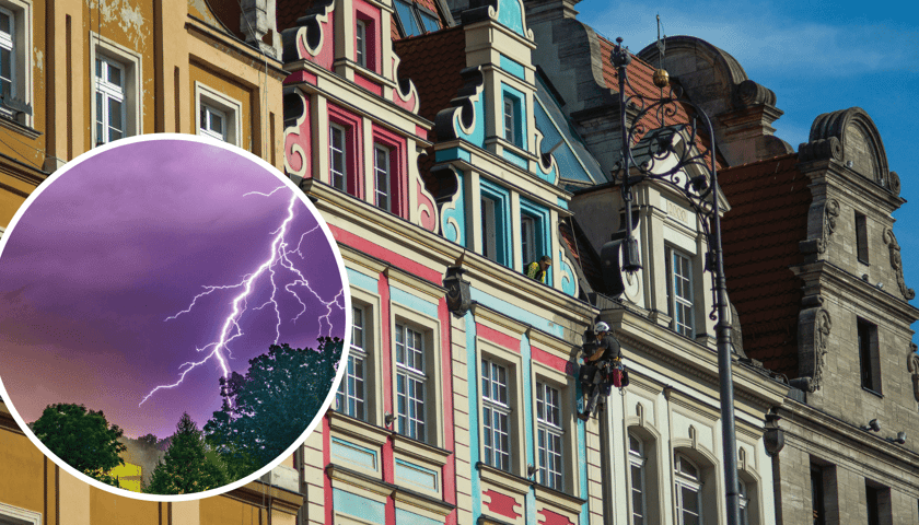 Wrocławskie kamienice, w kółeczku piorun (zdjęcie ilustracyjne)