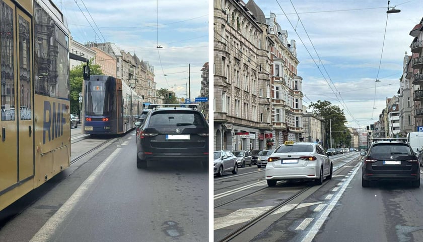 Tramwaje i samochody na ul. Traugutta, gdzie doszło do potrącenia pieszego